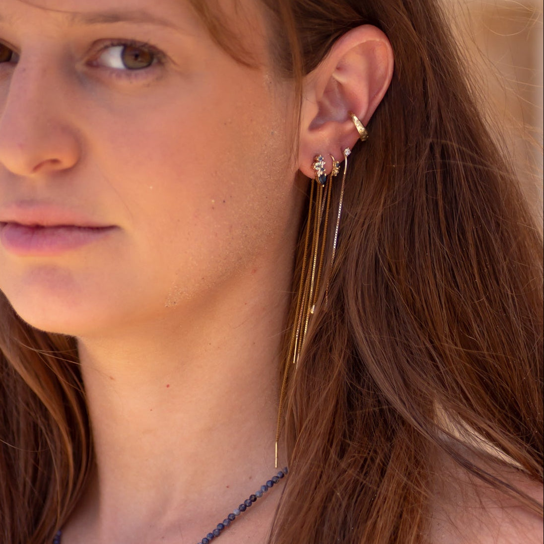 North Star Diamond Threader Earring in 14K Gold