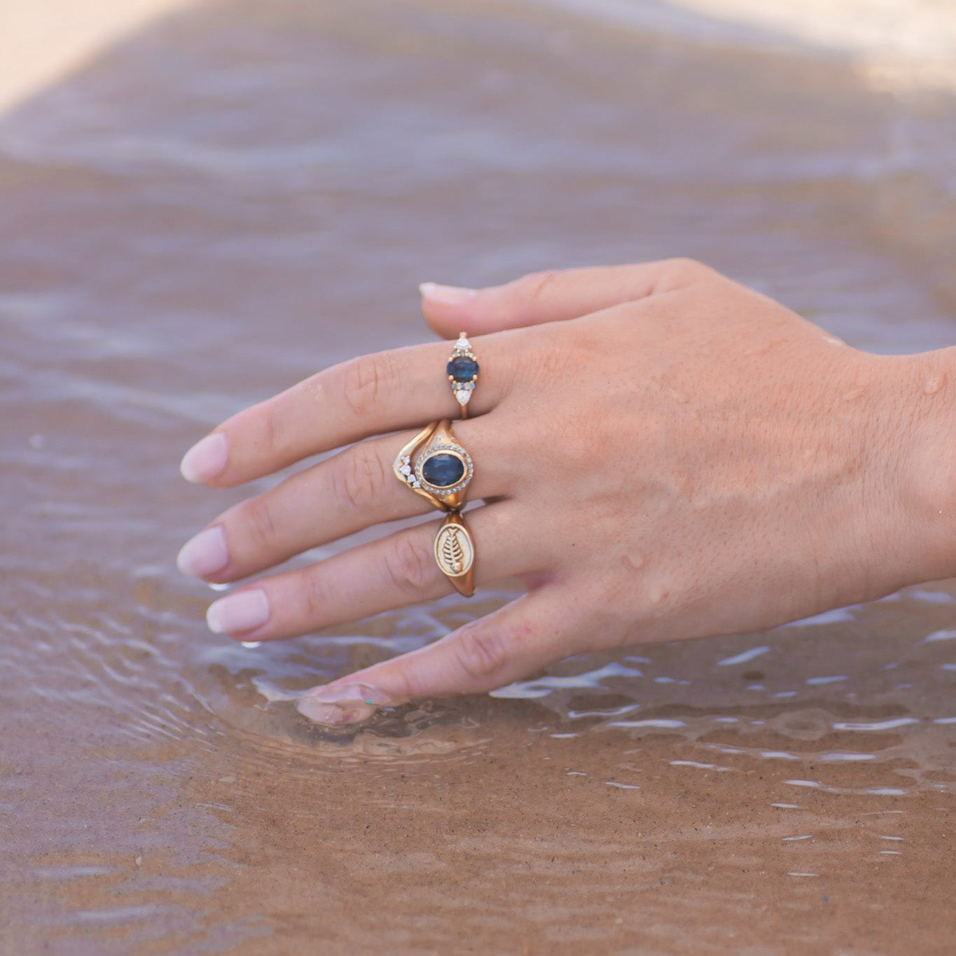 Sea Foam Diamond Ring in 14K Gold