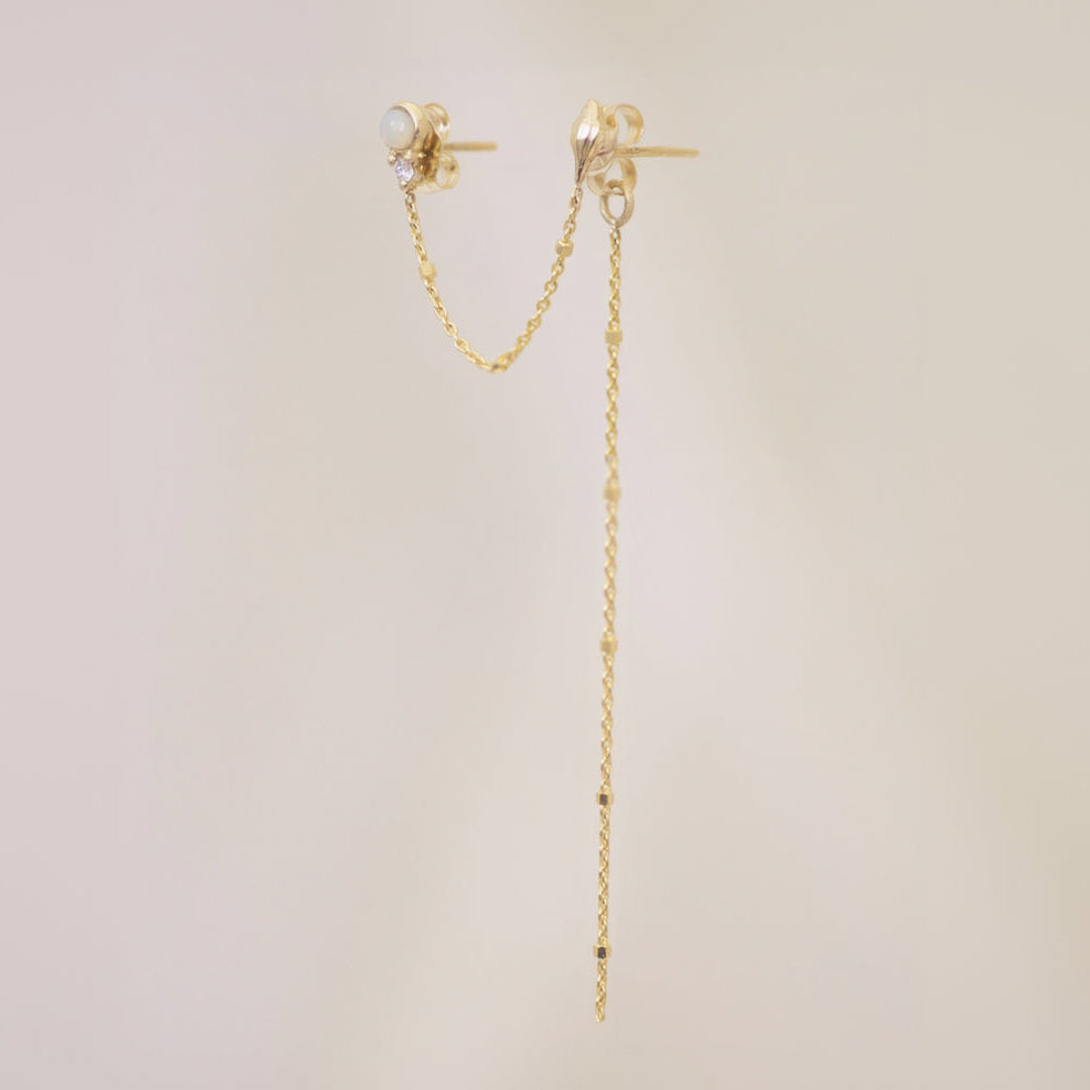 Conch Shell & Opal Chain Earrings in 14K Gold