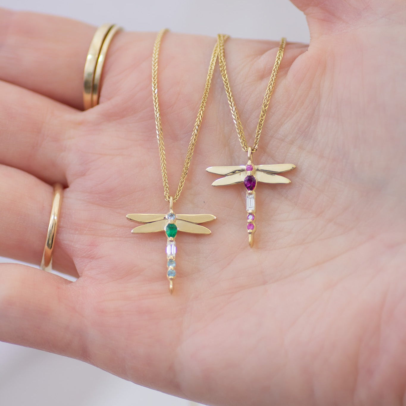 Dragonfly Ruby Necklace 14k gold
