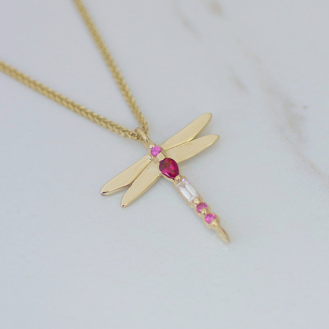 Dragonfly Ruby Necklace 14k gold