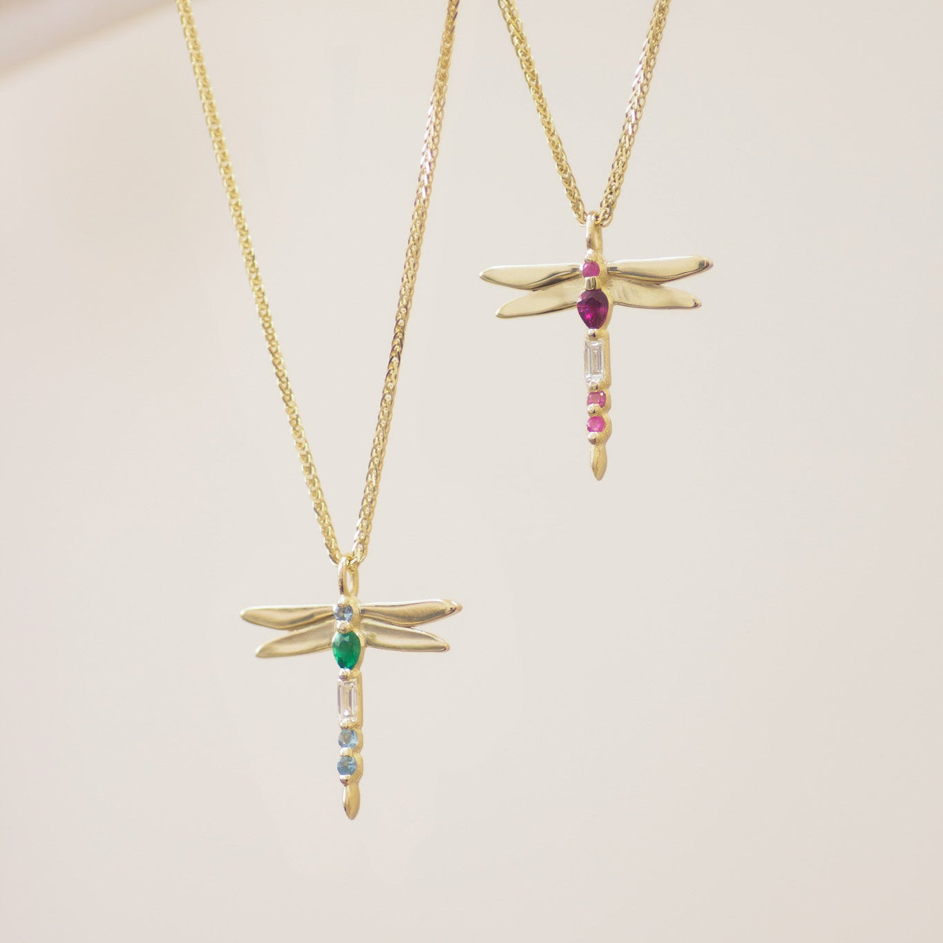 Dragonfly Ruby Necklace 14k gold