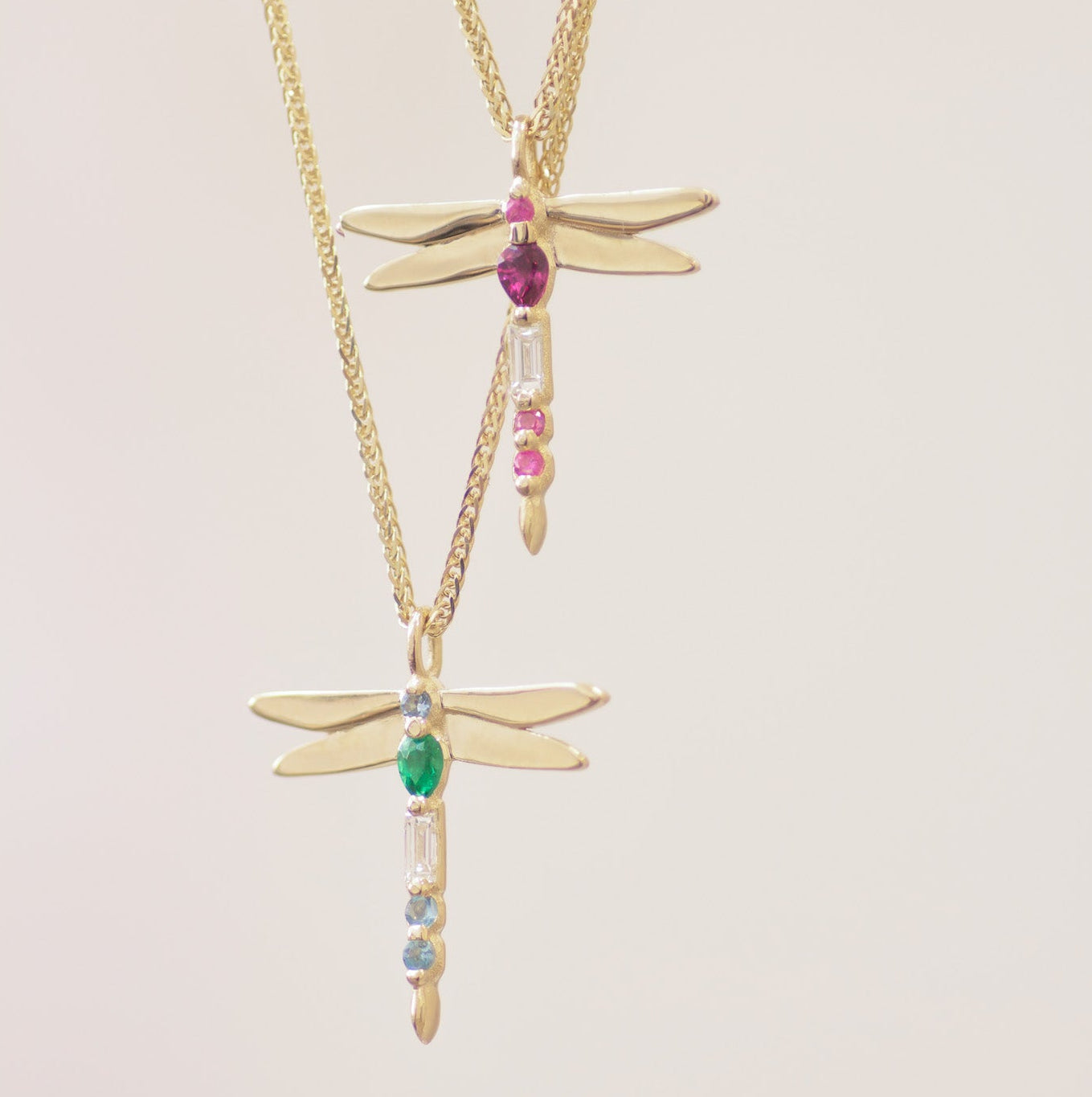 Dragonfly Ruby Necklace 14k gold