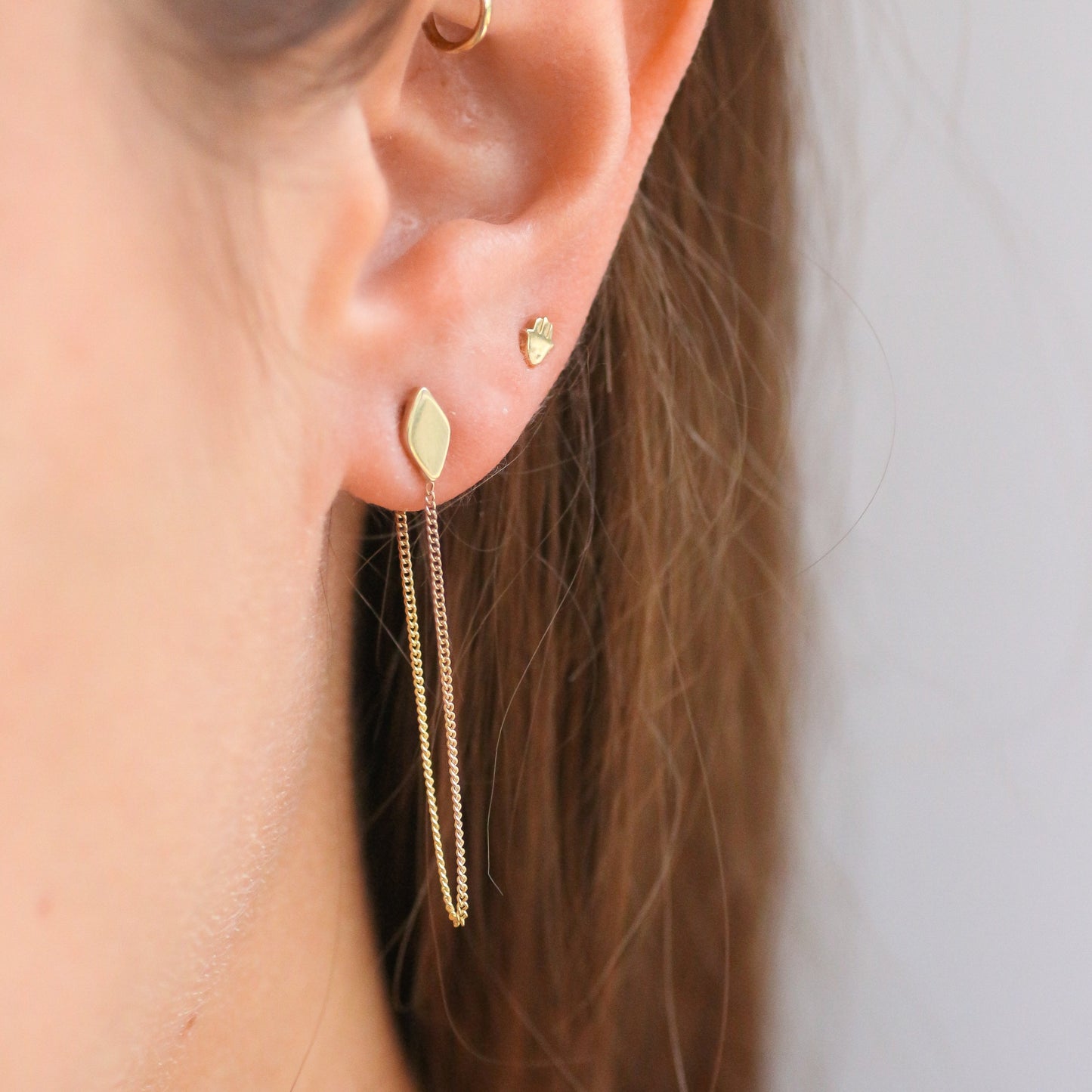 Marquise chain earring 14k gold