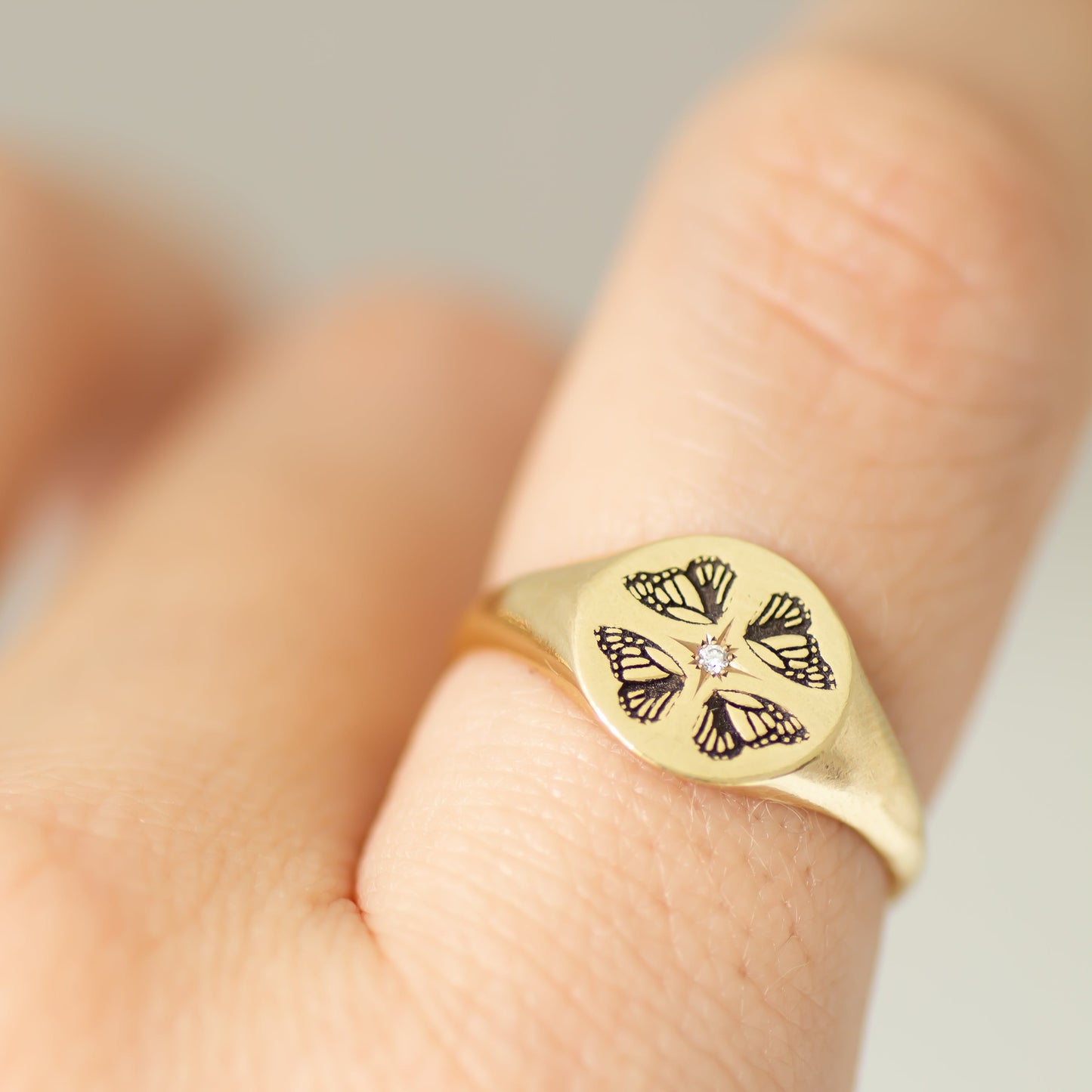 Butterfly Wings signet ring 14k gold