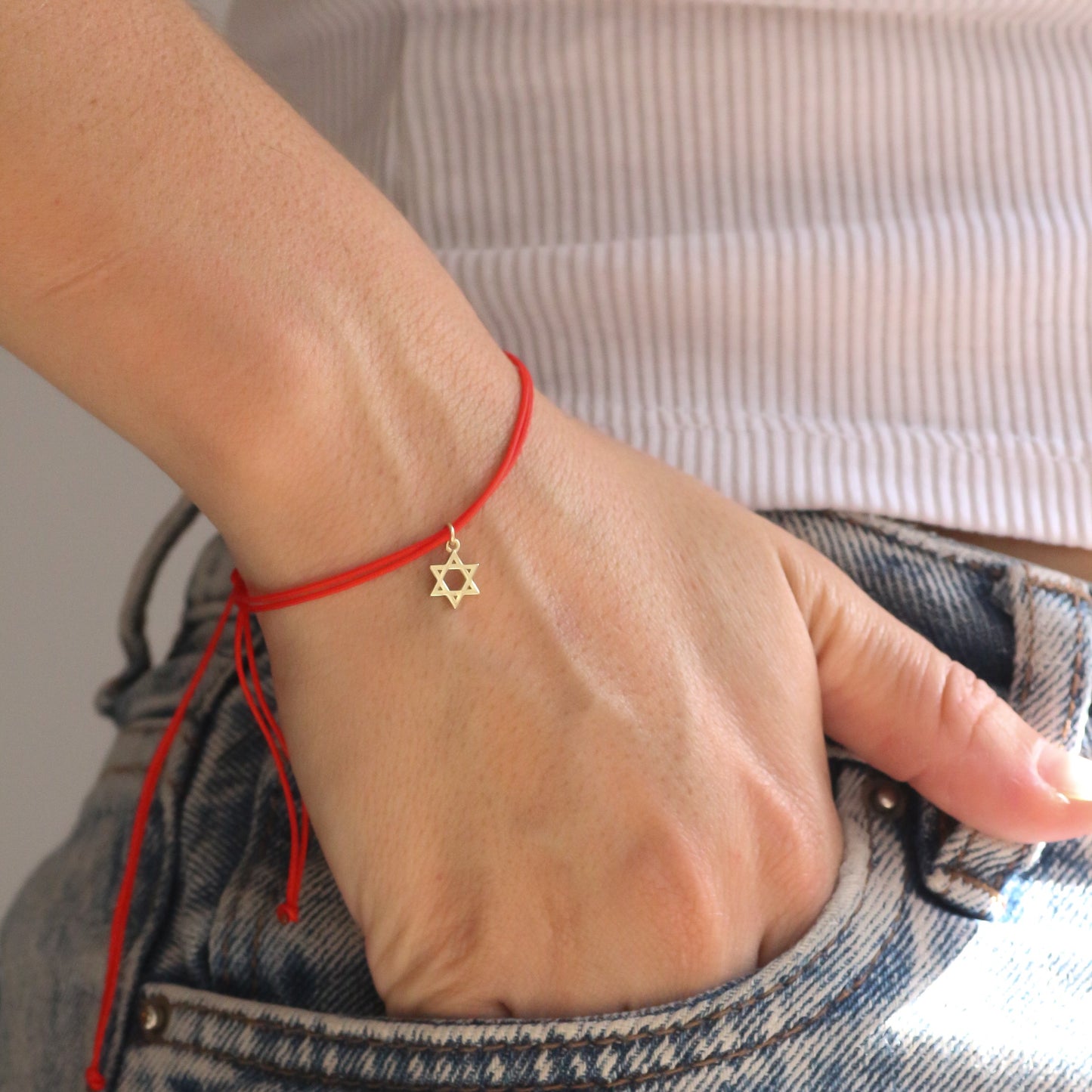 Star of David string bracelet 14k gold