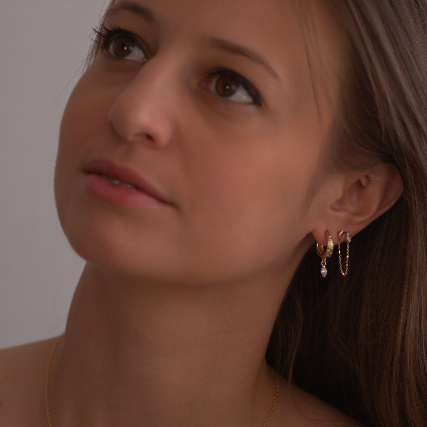 Selene Moon & Marquise Diamond earring 14k gold