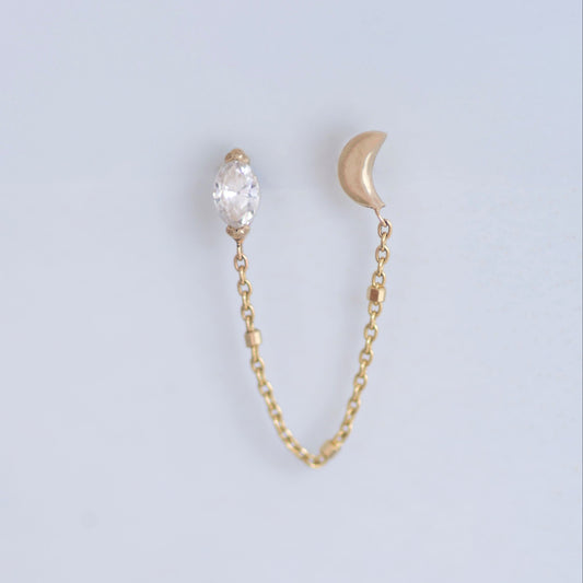 Selene Moon & Marquise Diamond earring 14k gold