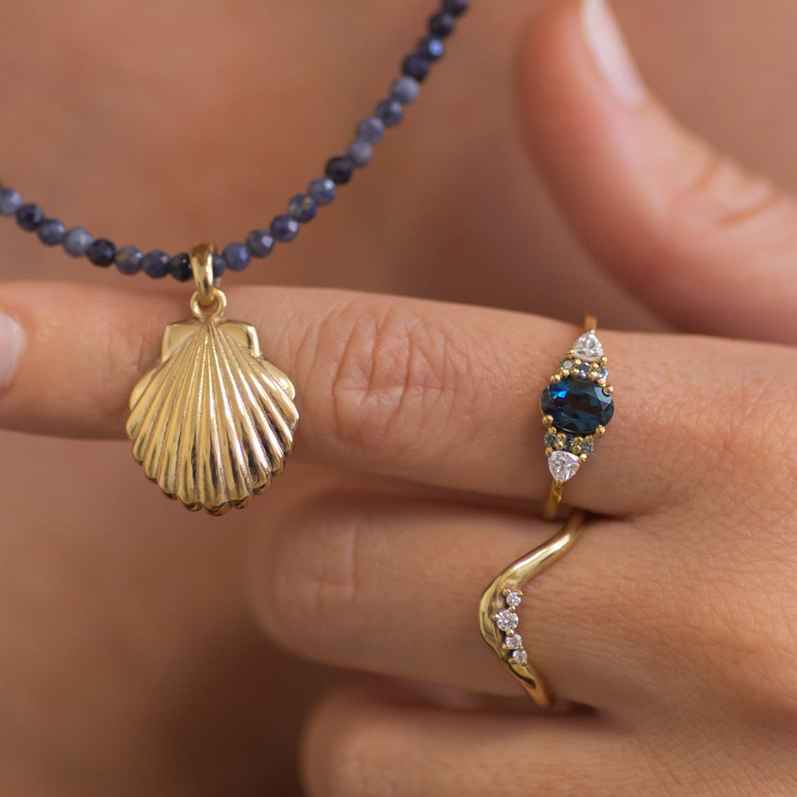 Sea Foam Diamond Ring in 14K Gold