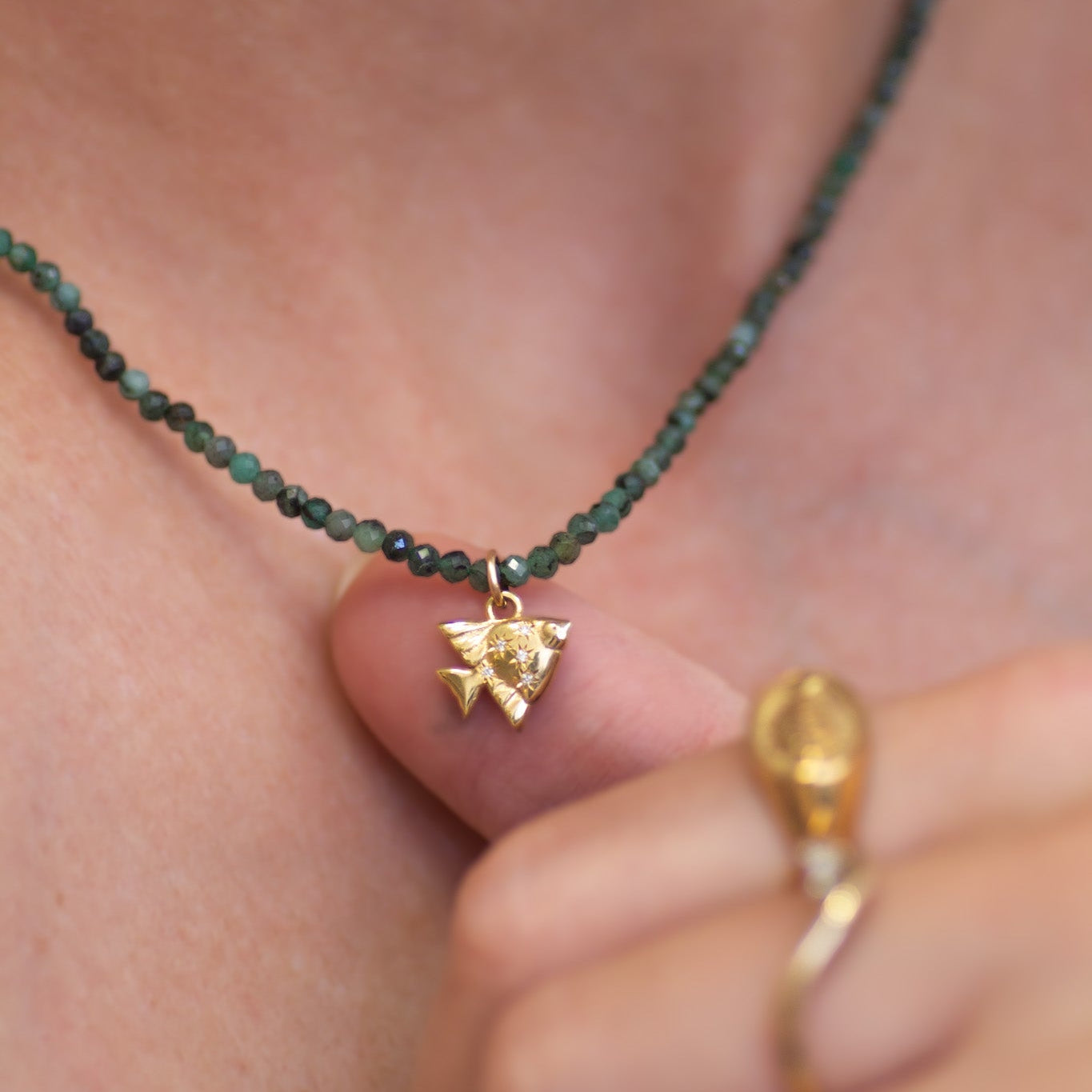 Mixed Emerald Beaded Necklace in 14K Gold