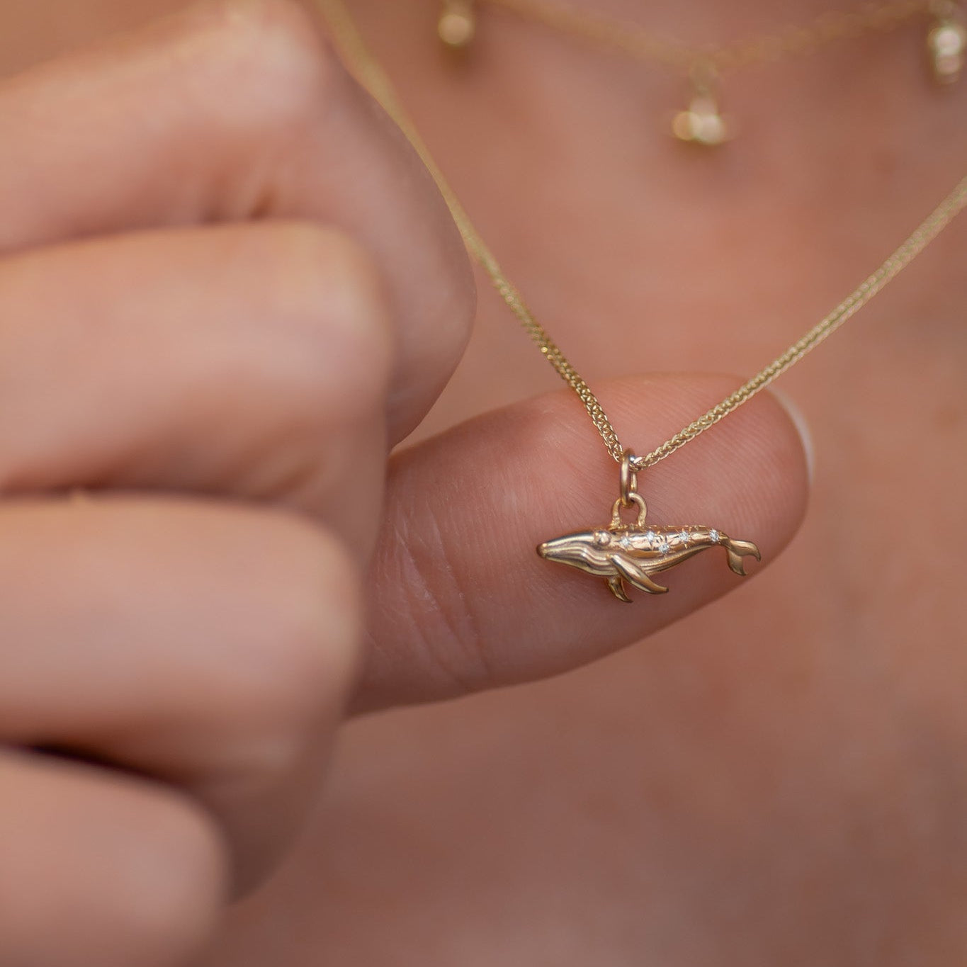 Mystic Blue Whale Charm in 14K Gold