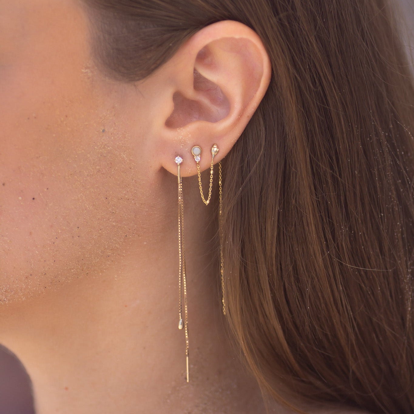 North Star Diamond Threader Earring in 14K Gold