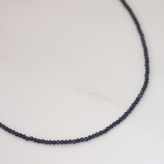 Navy Blue Sapphire Beaded Necklace in 14K Gold