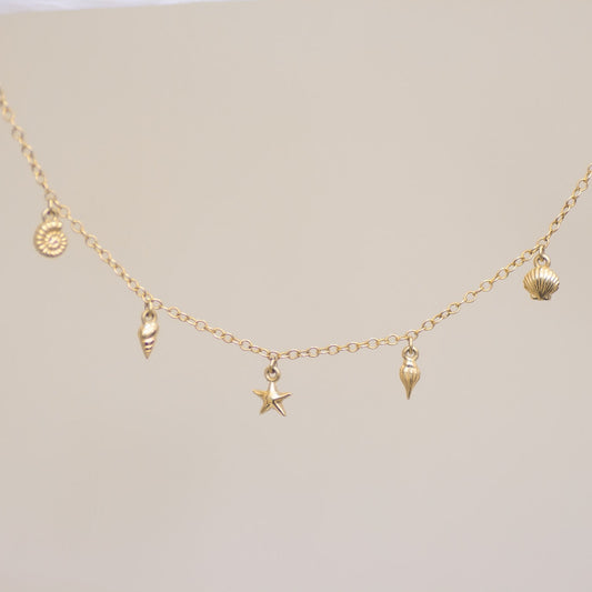 Secrets of the Sea Mini Charms Necklace in 14K Gold