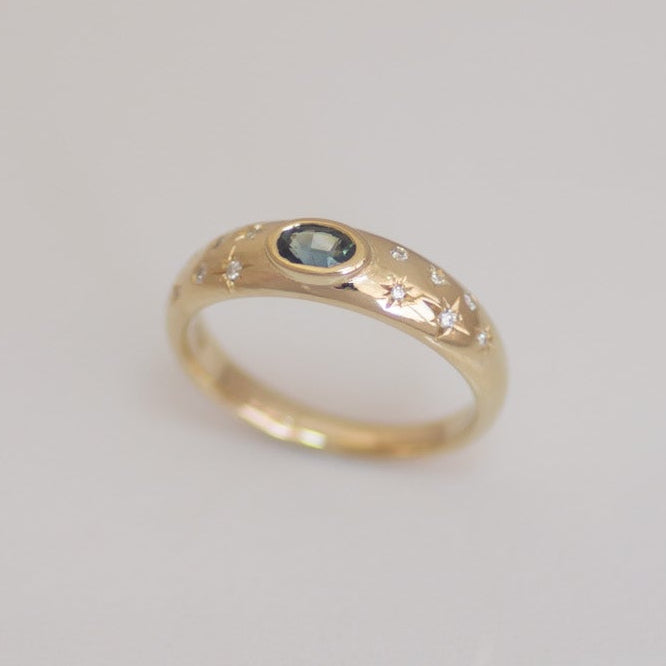 Midnight Ocean Bombay Ring in 14k Gold