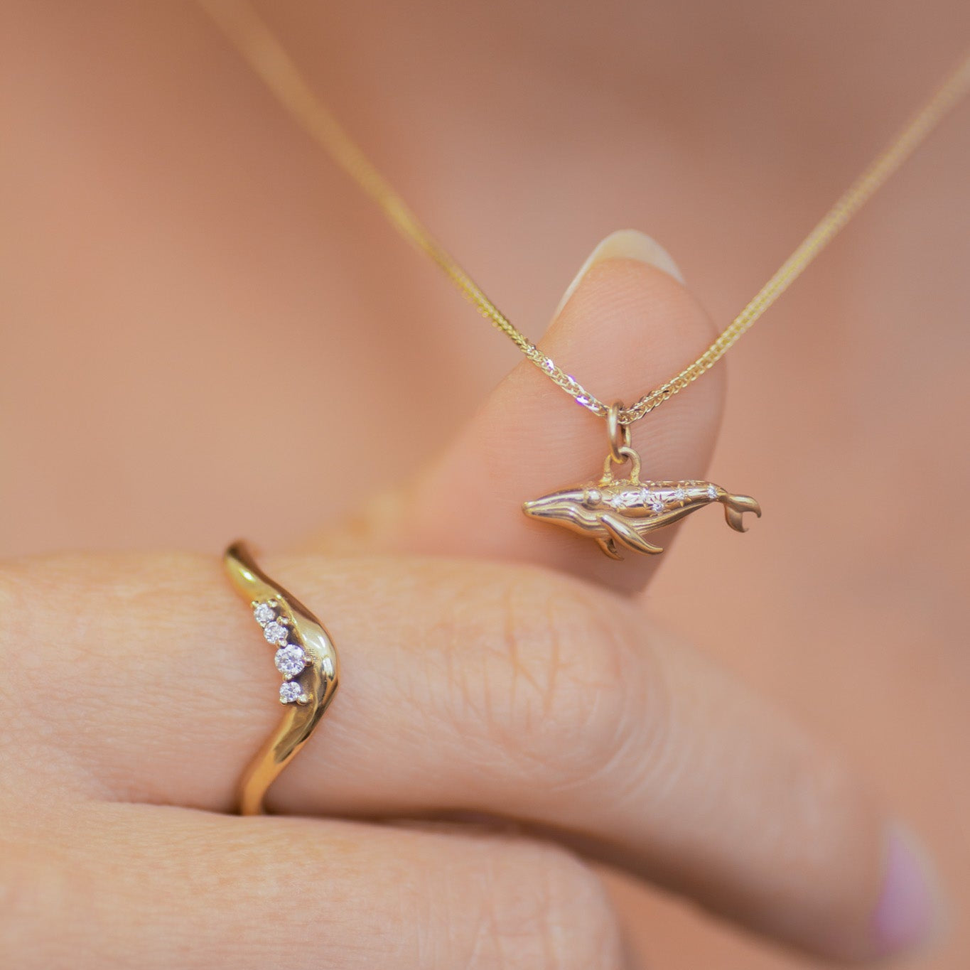 Mystic Blue Whale Charm in 14K Gold