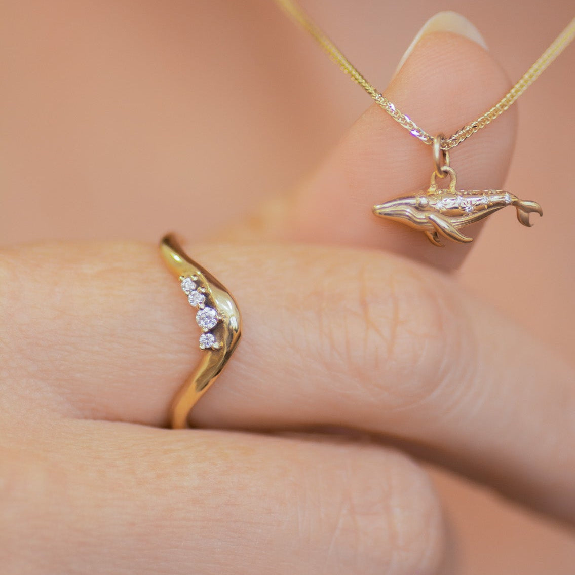 Sea Foam Diamond Ring in 14K Gold
