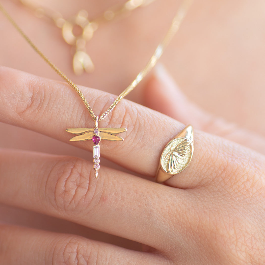Moth signet ring 14k gold