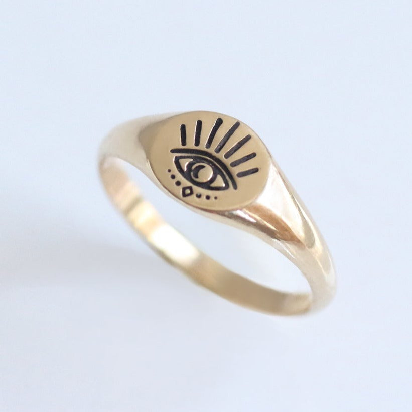 14K טבעת עין זהב – Signet Collection IL