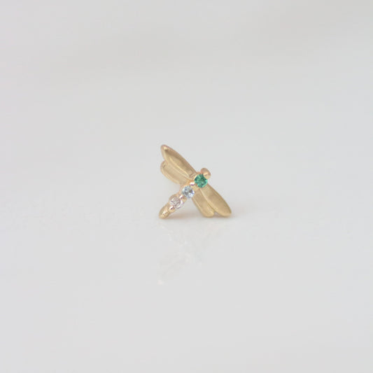 Dragonfly earring stud 14k gold - Emerald