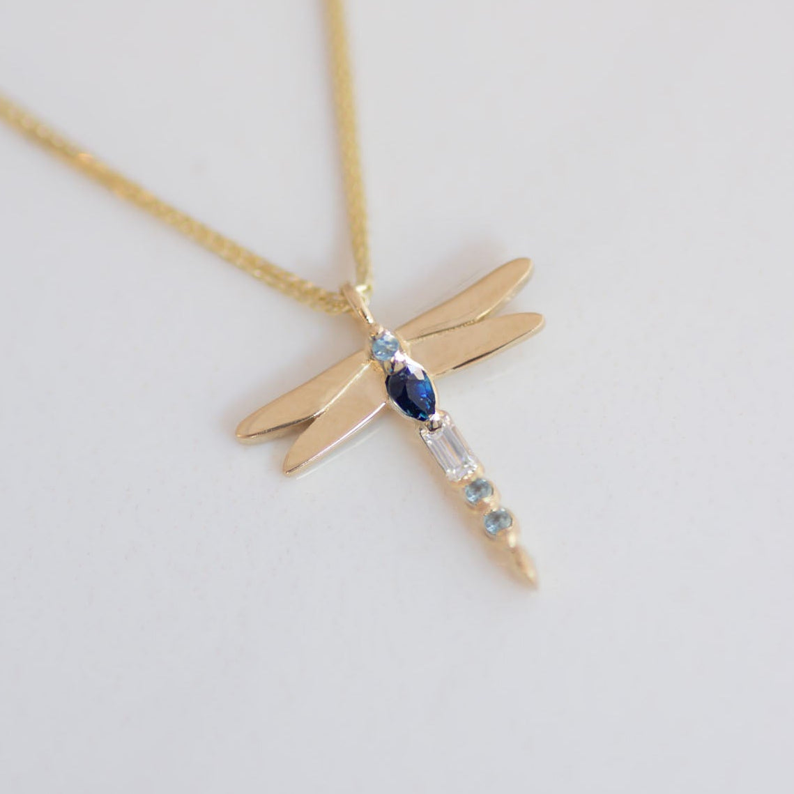 Dragonfly Sapphire Necklace 14k gold