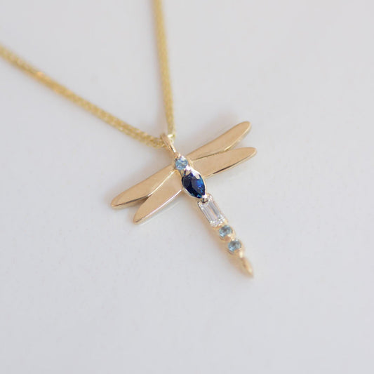 Dragonfly Sapphire Necklace 14k gold