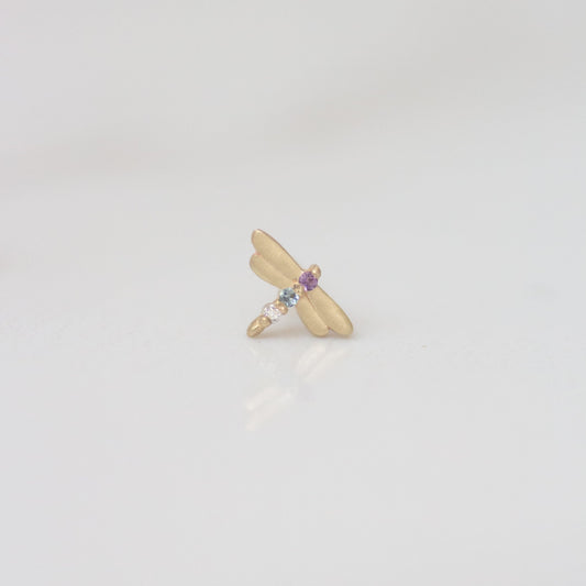 Dragonfly earring stud 14k gold - Amethyst