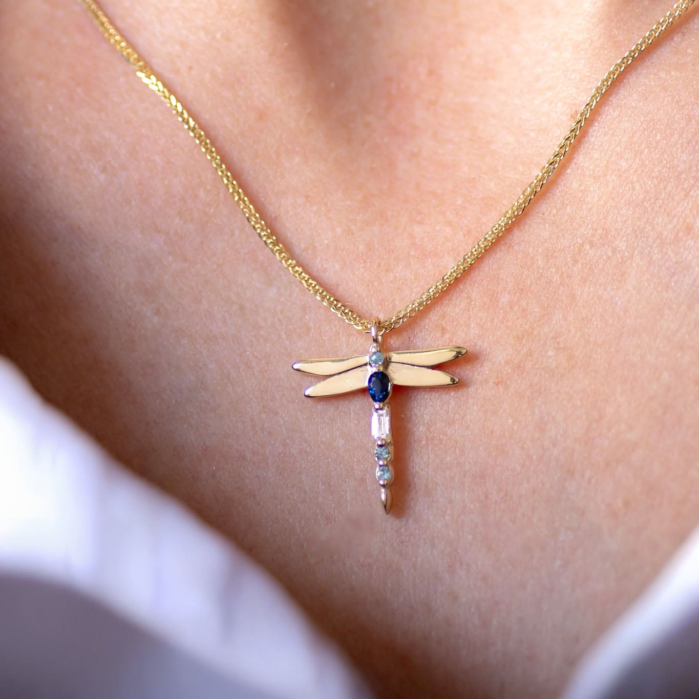 Dragonfly Sapphire Necklace 14k gold
