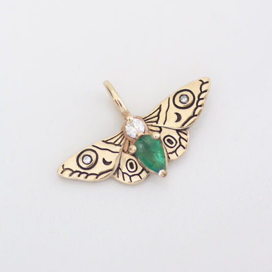 Moth Emerald Pendant 14k gold